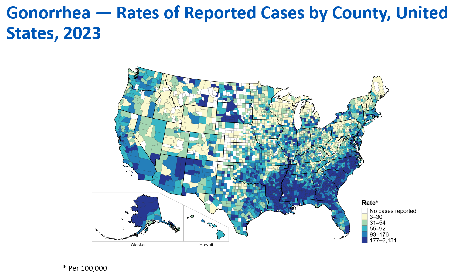 Gonorrhea Infection Rates, 2023, USA by County